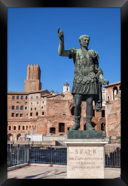 Emperor Trajan Statue In Rome Framed Print by Artur Bogacki