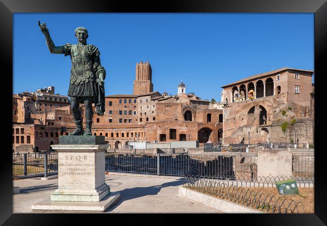 Emperor Trajan Statue And Forum In Rome Framed Print by Artur Bogacki