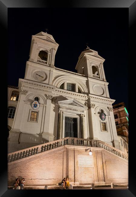 Trinita dei Monti Church at Night in Rome Framed Print by Artur Bogacki