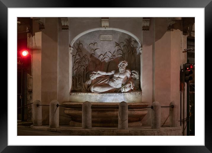 River Aniene Fountain at Night in Rome Framed Mounted Print by Artur Bogacki