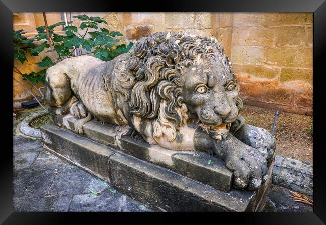 Lion Sculpture At Grand Masters Palace In Malta Framed Print by Artur Bogacki