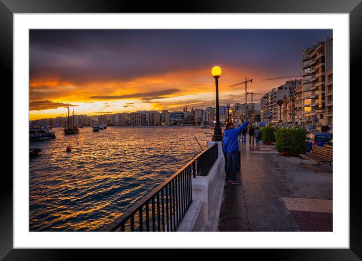 Sliema Waterfront in Malta at Sunset Framed Mounted Print by Artur Bogacki