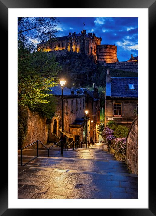 Edinburgh From Vennel Steps At Dusk Framed Mounted Print by Artur Bogacki