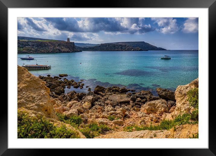 Rocky Shore of Golden Bay in Malta Framed Mounted Print by Artur Bogacki