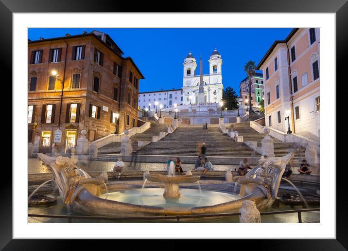 Spanish Steps and Fountain in Rome at Night Framed Mounted Print by Artur Bogacki