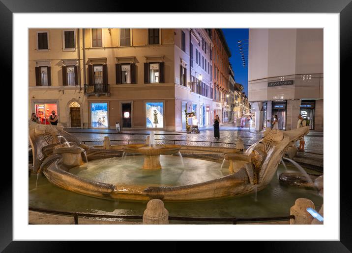 Barcaccia Fountain in Rome at Night Framed Mounted Print by Artur Bogacki