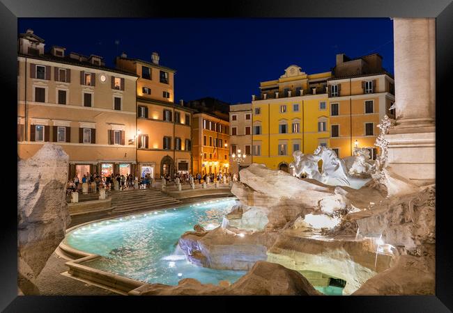 Piazza di Trevi Square In Rome By Night Framed Print by Artur Bogacki