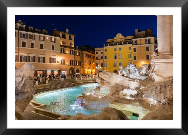 Piazza di Trevi Square In Rome By Night Framed Mounted Print by Artur Bogacki