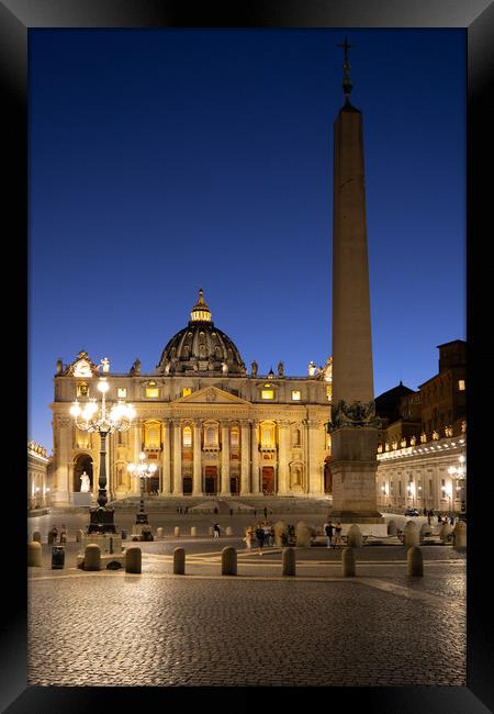St Peter Basilica And Square At Night In Vatican Framed Print by Artur Bogacki