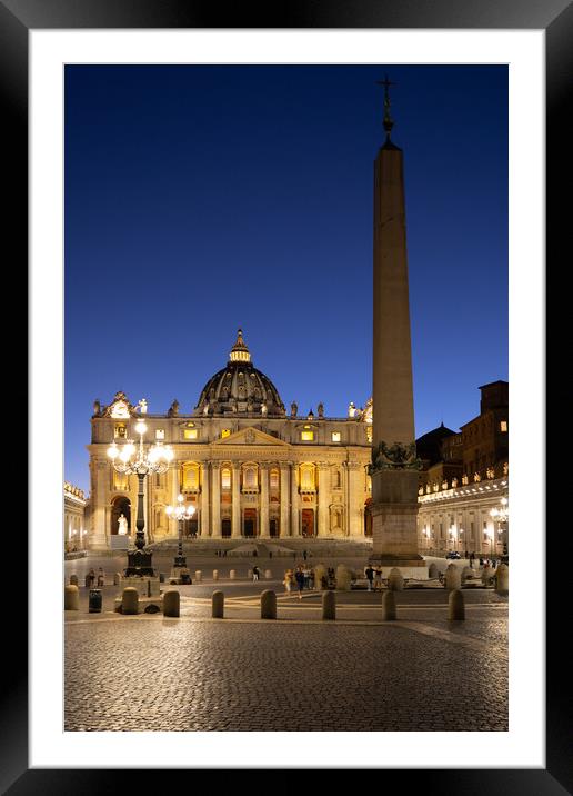 St Peter Basilica And Square At Night In Vatican Framed Mounted Print by Artur Bogacki