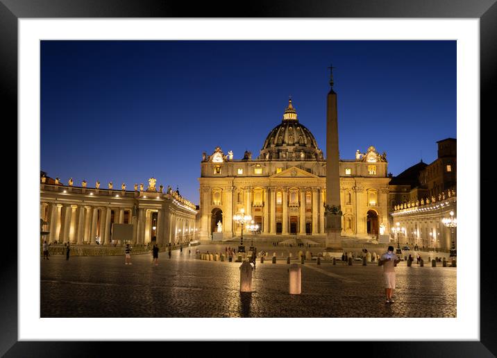 St Peter Basilica And Square In Vatican At Night Framed Mounted Print by Artur Bogacki