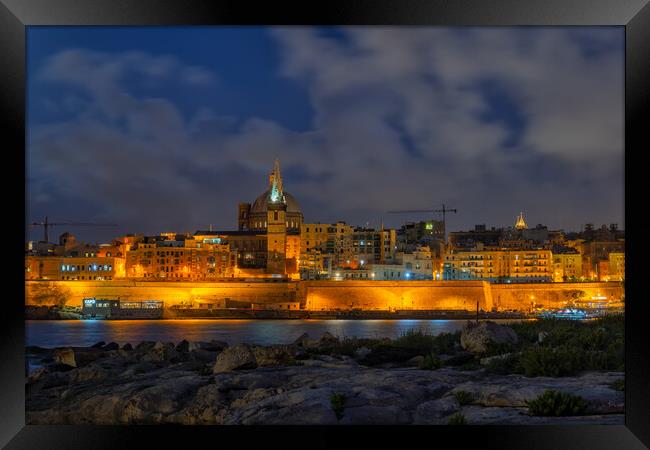 Night Skyline of Valletta in Malta Framed Print by Artur Bogacki