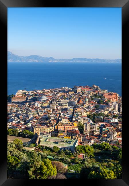 Naples City Cityscape And Sea Bay Framed Print by Artur Bogacki