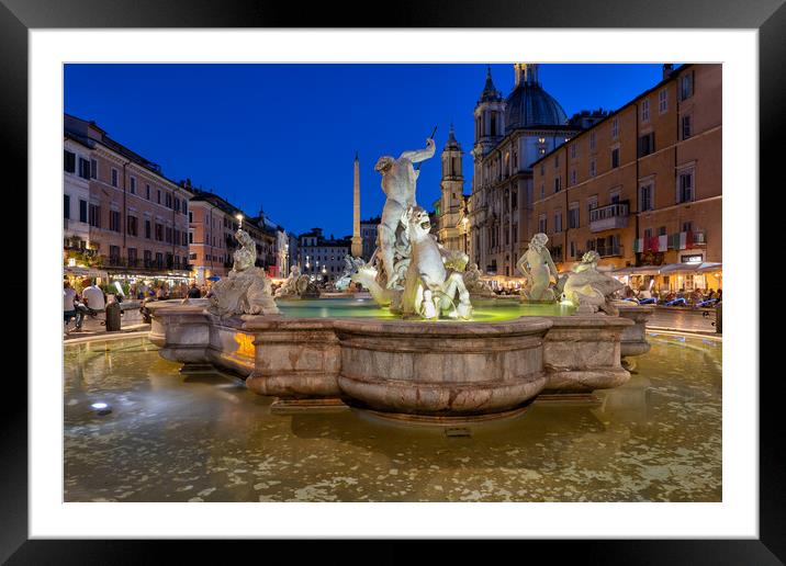 Fountain of Neptune at Night in Rome Framed Mounted Print by Artur Bogacki