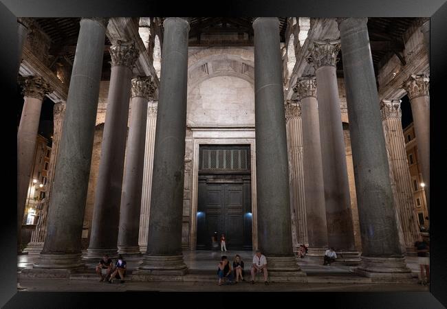 Columns Of Pantheon Portico At Night Framed Print by Artur Bogacki