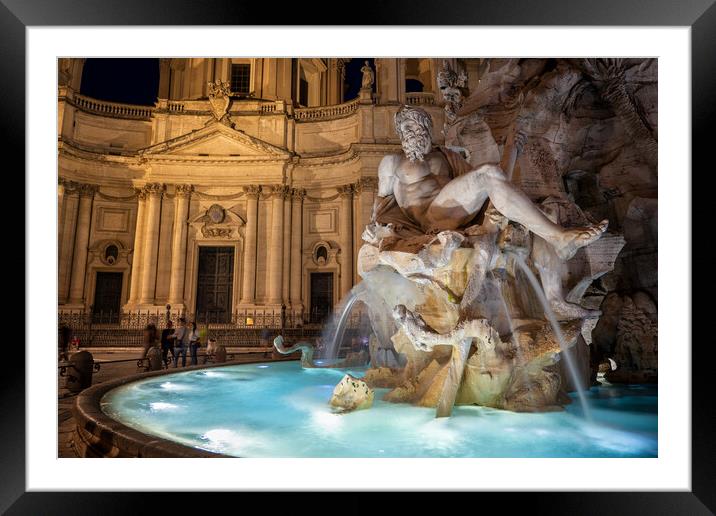 Fiumi Fountain By Night In Rome Framed Mounted Print by Artur Bogacki