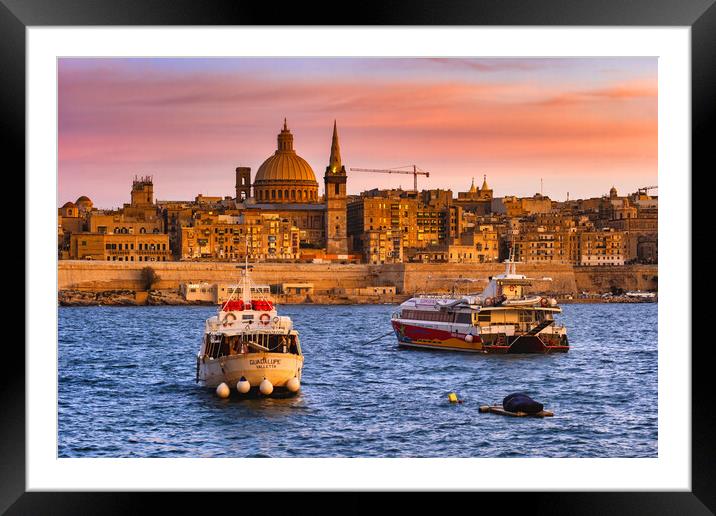 City Skyline of Valletta at Sunset in Malta Framed Mounted Print by Artur Bogacki