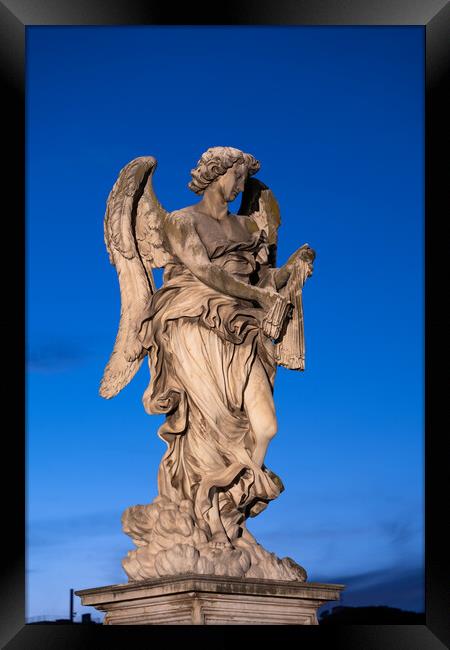 Angel Statue In Rome At Night Framed Print by Artur Bogacki