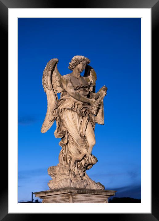 Angel Statue In Rome At Night Framed Mounted Print by Artur Bogacki