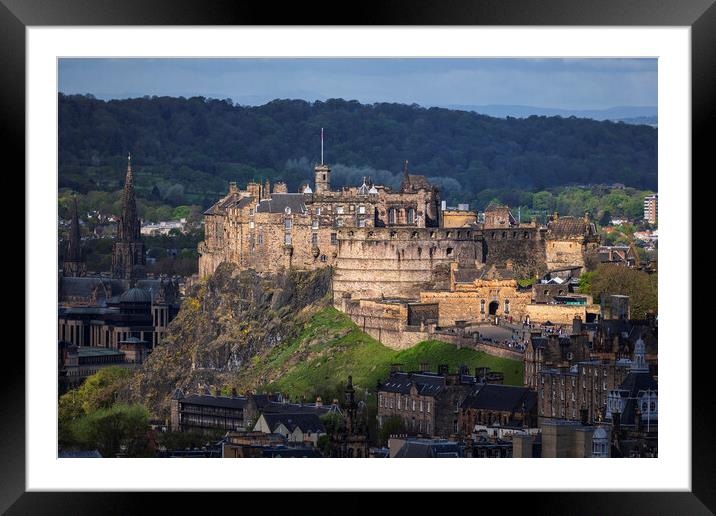 Sunlit Edinburgh Castle In Scotland Framed Mounted Print by Artur Bogacki
