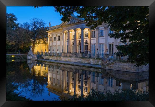 Palace On The Isle In Warsaw At Night Framed Print by Artur Bogacki