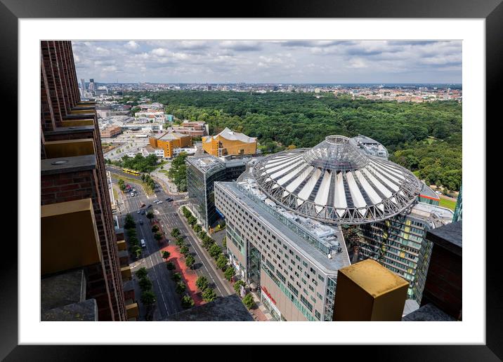 Berlin Cityscape With Sony Center And Tiergarten Framed Mounted Print by Artur Bogacki