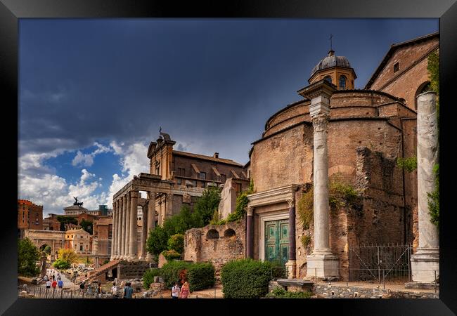 Ancient Temples At Roman Forum In Rome Framed Print by Artur Bogacki