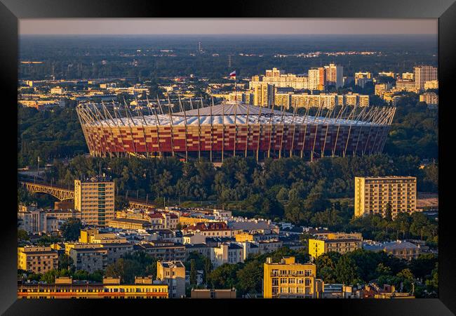 National Stadium In Warsaw At Sunset Framed Print by Artur Bogacki