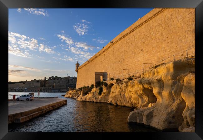 Fort St Angelo Wall at Sunset In Birgu, Malta Framed Print by Artur Bogacki