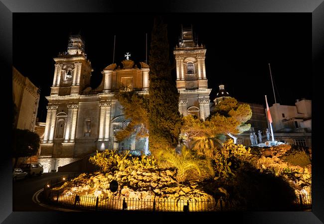 St Lawrence Church at Night in Birgu, Malta Framed Print by Artur Bogacki