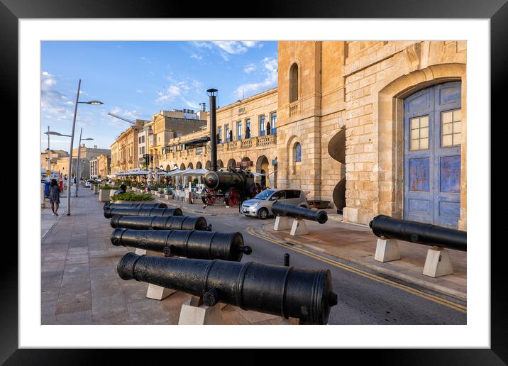 Cannons In Birgu Waterfront In Malta Framed Mounted Print by Artur Bogacki