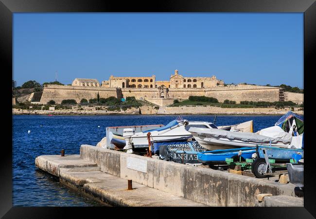 Fort Manoel In Malta From Valletta Waterfront Framed Print by Artur Bogacki