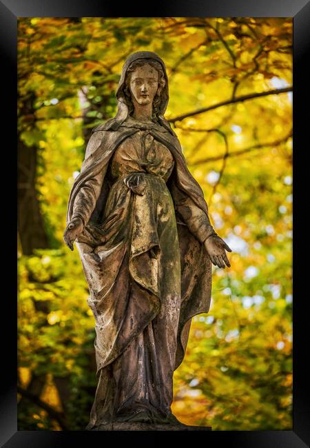 Hooded Lady In Dress Cemetery Sculpture Framed Print by Artur Bogacki