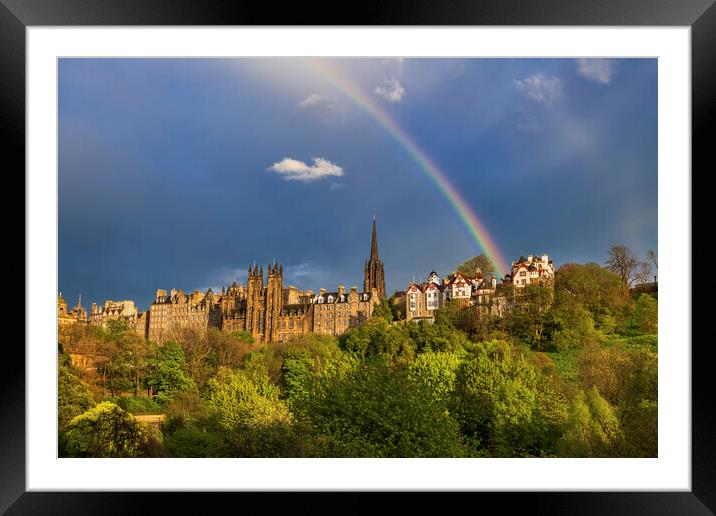 Edinburgh Old Town With Rainbow In The Sky Framed Mounted Print by Artur Bogacki