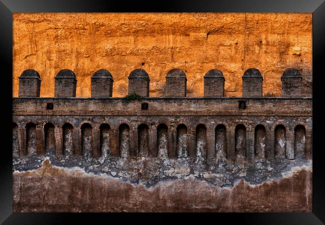 Castle Wall With Battlement At Sunset Framed Print by Artur Bogacki