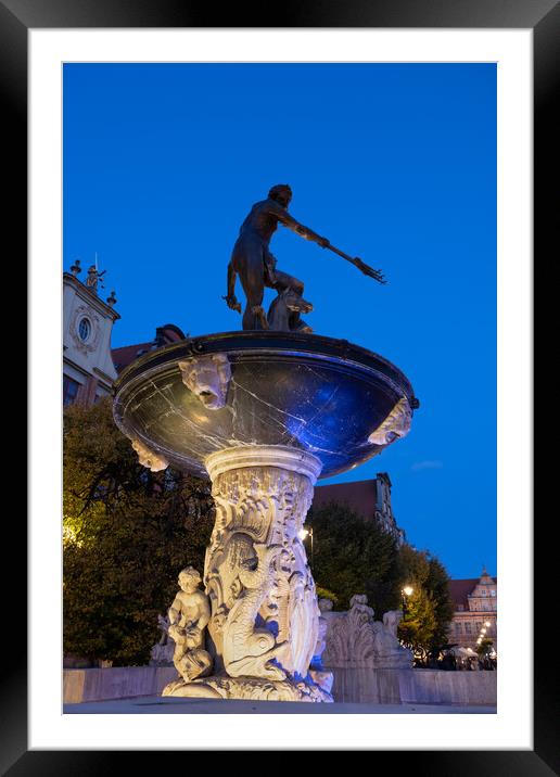 Neptune Fountain At Night In Gdansk Framed Mounted Print by Artur Bogacki