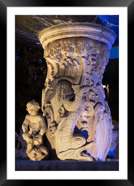 Sculptured Plinth Of Neptune Fountain In Gdansk Framed Mounted Print by Artur Bogacki