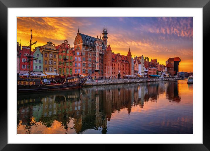 Gdansk City Skyline At Dusk In Poland Framed Mounted Print by Artur Bogacki