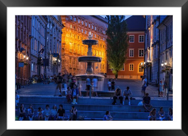 New Square Fountain In Ljubljana Framed Mounted Print by Artur Bogacki