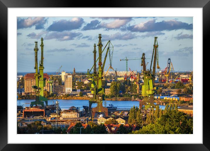 Gdansk Shipyard Cranes At Sunset In Poland Framed Mounted Print by Artur Bogacki