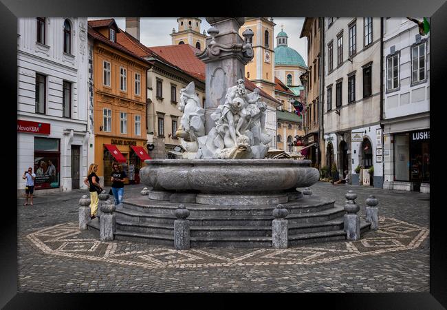 The Robba Fountain In Ljubljana Framed Print by Artur Bogacki