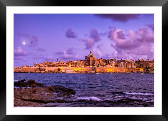 Valletta Skyline At Dusk From Manoel Island Framed Mounted Print by Artur Bogacki
