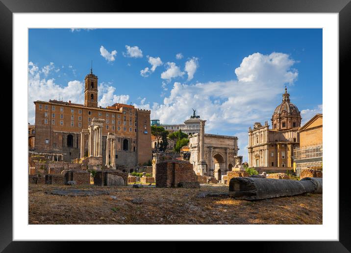 Roman Forum Skyline In Rome At Sunset Framed Mounted Print by Artur Bogacki