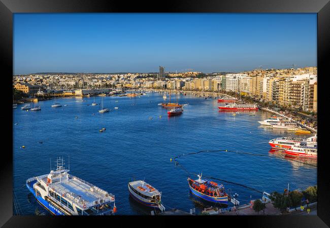 The Marsamxett Harbour In Malta Framed Print by Artur Bogacki