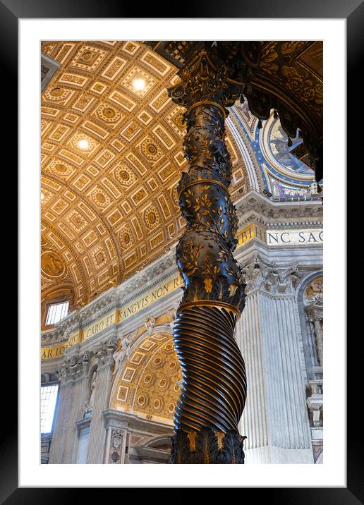 Baldacchino Column By Bernini In St Peter Basilica Framed Mounted Print by Artur Bogacki