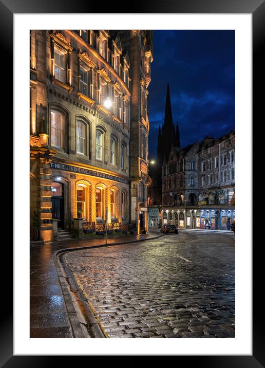 Victoria Street At Night In Edinburgh Framed Mounted Print by Artur Bogacki