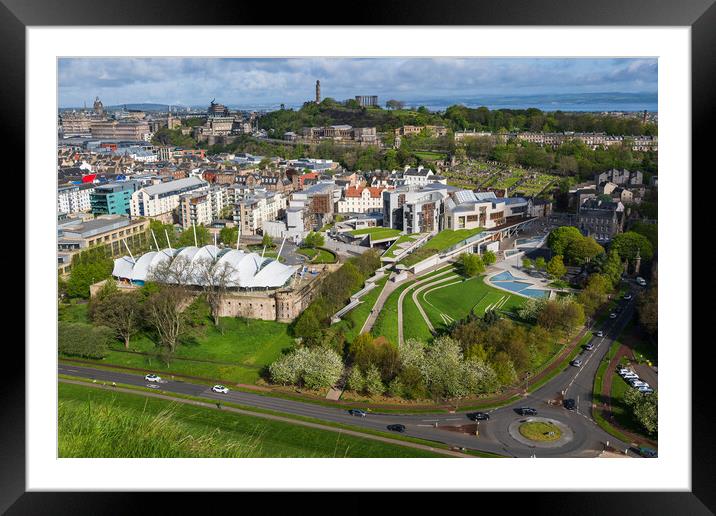 Edinburgh Cityscape With Parliament And Dynamic Earth Framed Mounted Print by Artur Bogacki