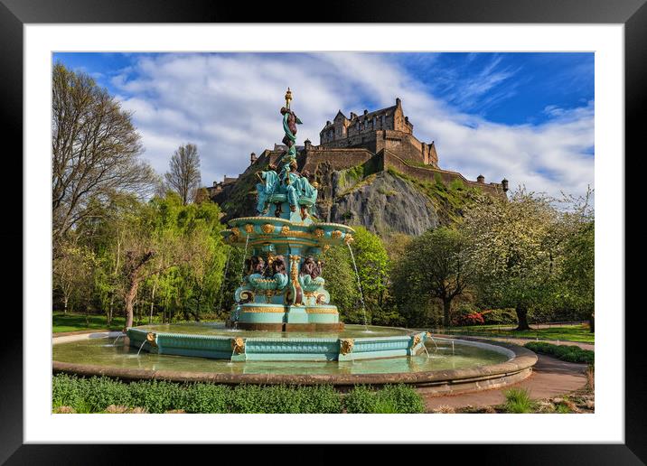 Edinburgh Castle And Ross Fountain Framed Mounted Print by Artur Bogacki