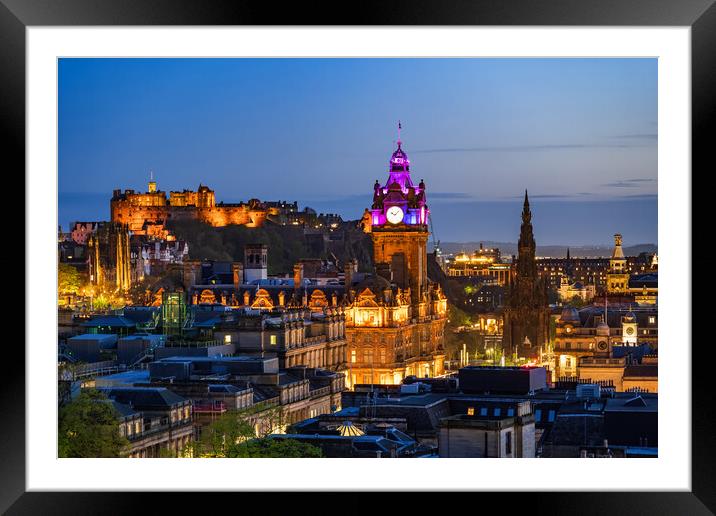 Edinburgh City Skyline At Night Framed Mounted Print by Artur Bogacki