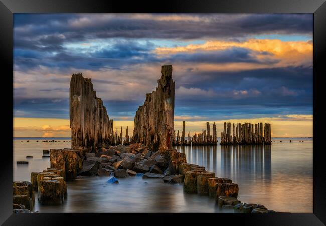 Old Sea Pier Remains From WWII In Poland Framed Print by Artur Bogacki